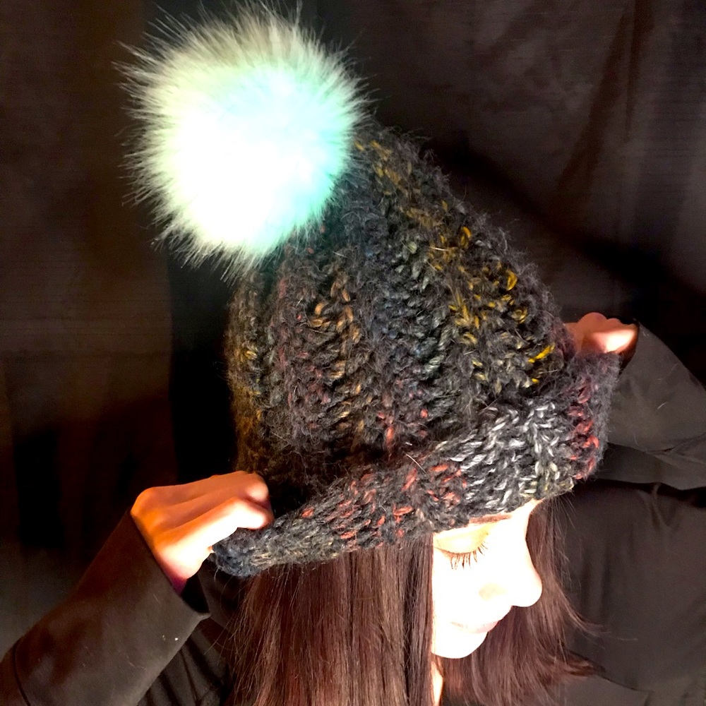 Beanie Acrylic Wool and Faux Fur Pom One Size Fits Most